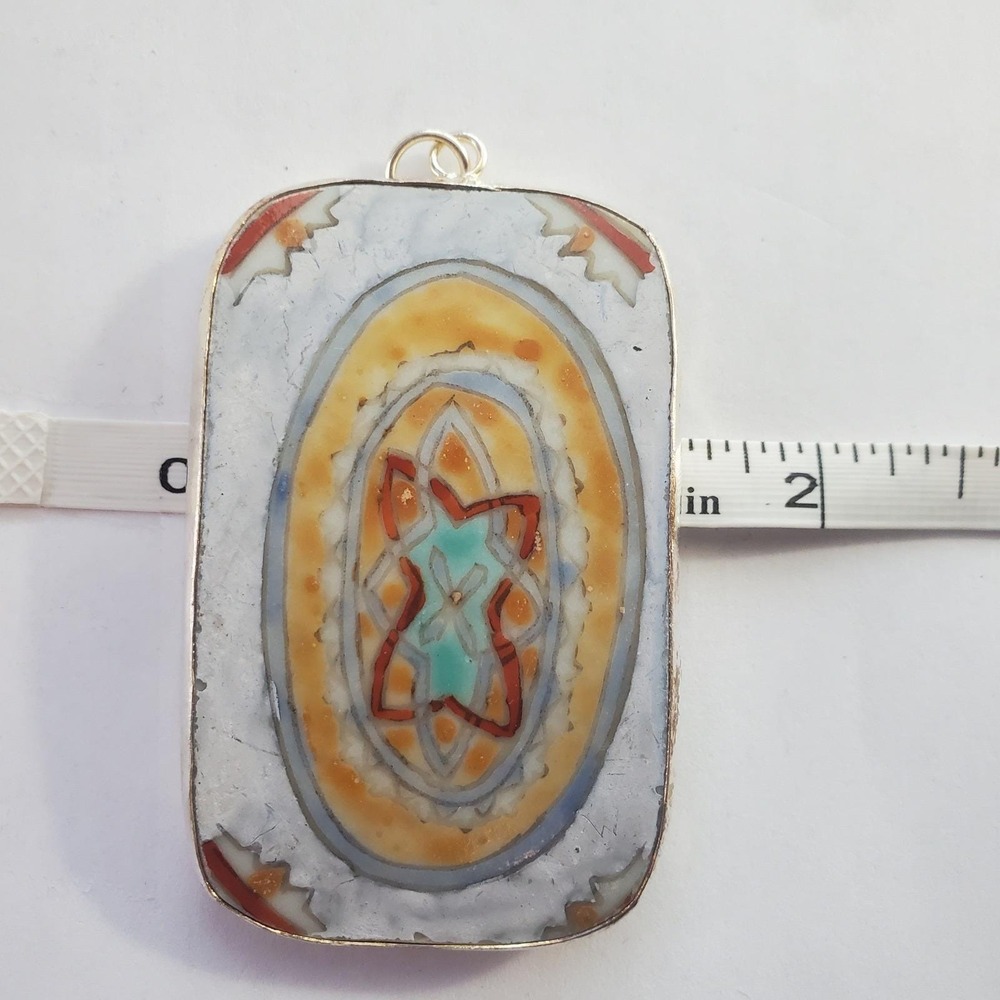 Mexican Tile Pottery Shard Pendant Large Vintage Hand Painted Talavera Focal - Picture 4 of 12